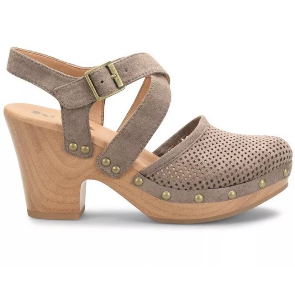 Korks By Kork Ease Abloom Perforated Beige Suede Platform Strappy Clog - Size 8